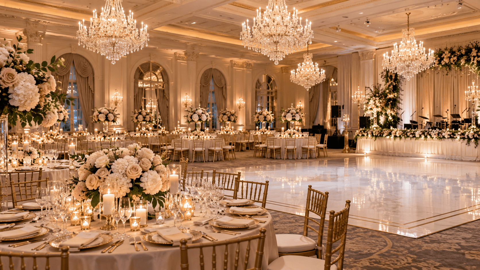 Elegant wedding reception with professional DJ equipment